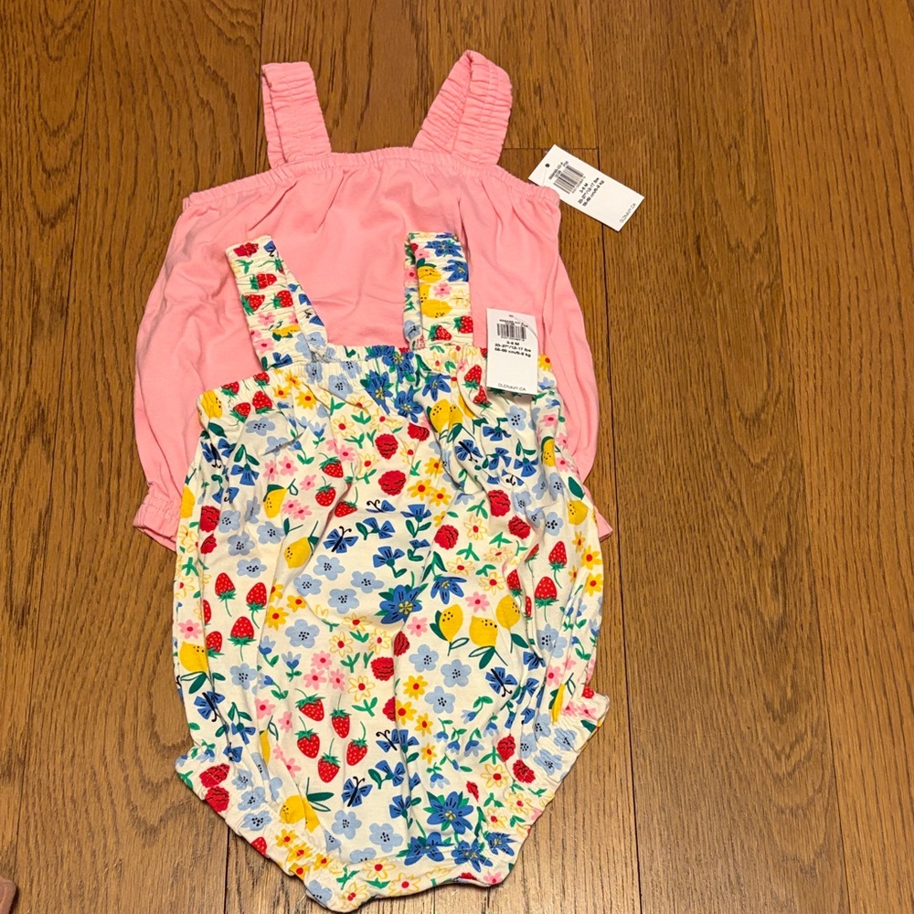 Old Navy Pink Top with Floral Strawberry Romper Set